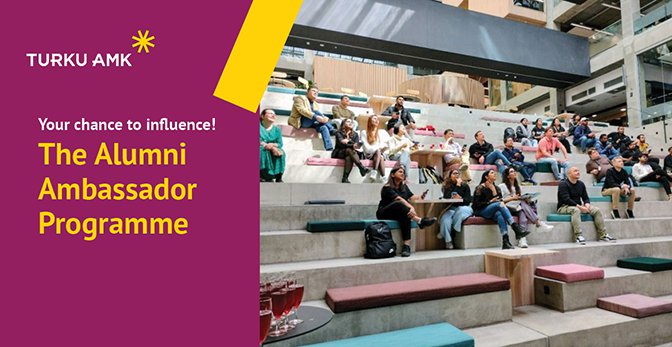 People sitting in an event. Red box with yellow text: Your chance to influence! The Alumni Ambassador Programme